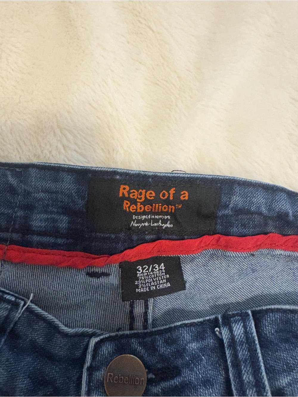 Rage of a Rebellion™ Mens Blue Denim Jeans with Red Trim